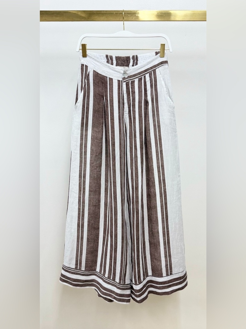 (154018-1-STRIPE-W/C)  STRIPE LINEN WIDE LEG PLAZZO PANTS